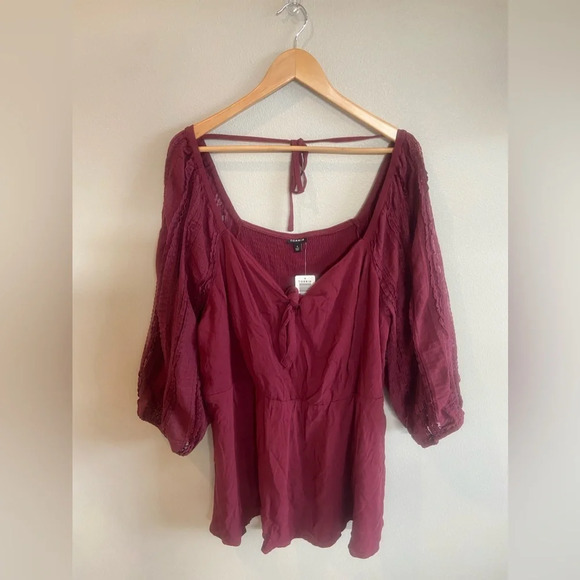 TORRID 3/4 Sleeve Zinfandel Red Blouse Tie Back and Front Plus Size 4X NWT - Picture 1 of 9